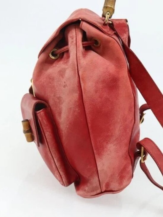 GUCCI Bamboo Backpack Leather Red Gold 000 2023 0016 Auth 179624 main image 4